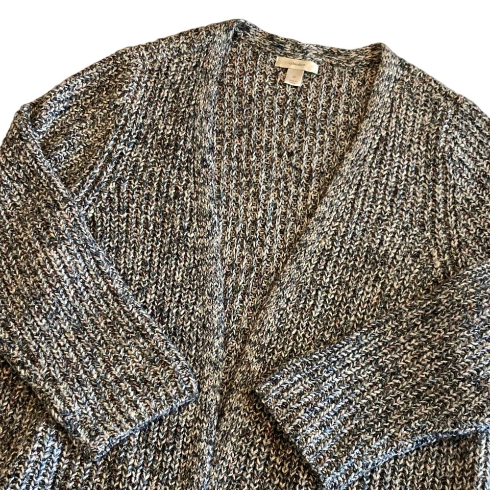 CJ Banks Womens 2X Cardigan Sweater Open Front Confetti Marled Knit Gray Pockets